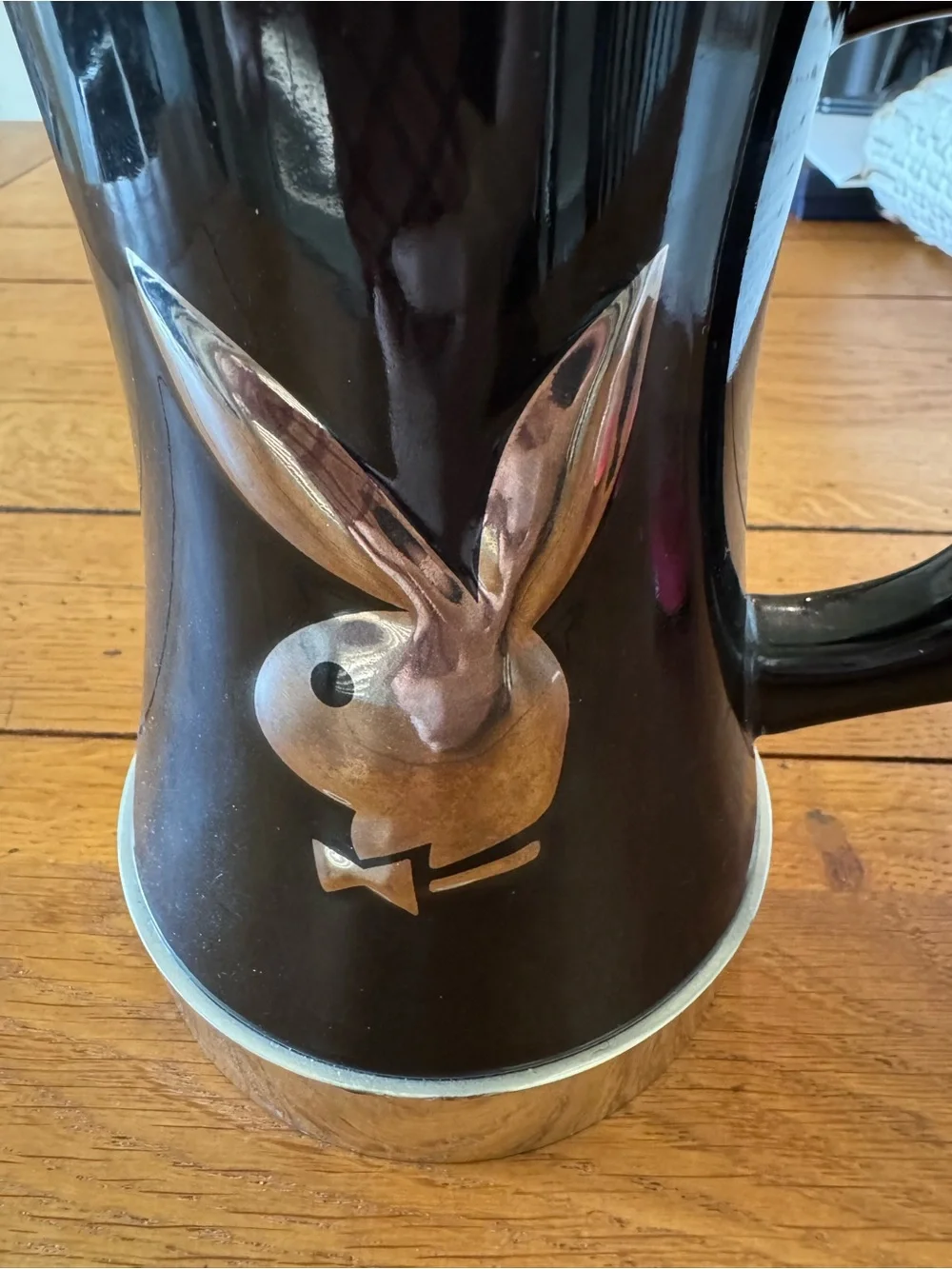 Rare Vintage PLAYBOY Black Ceramic Beer Stein with Metal Bunny and Base